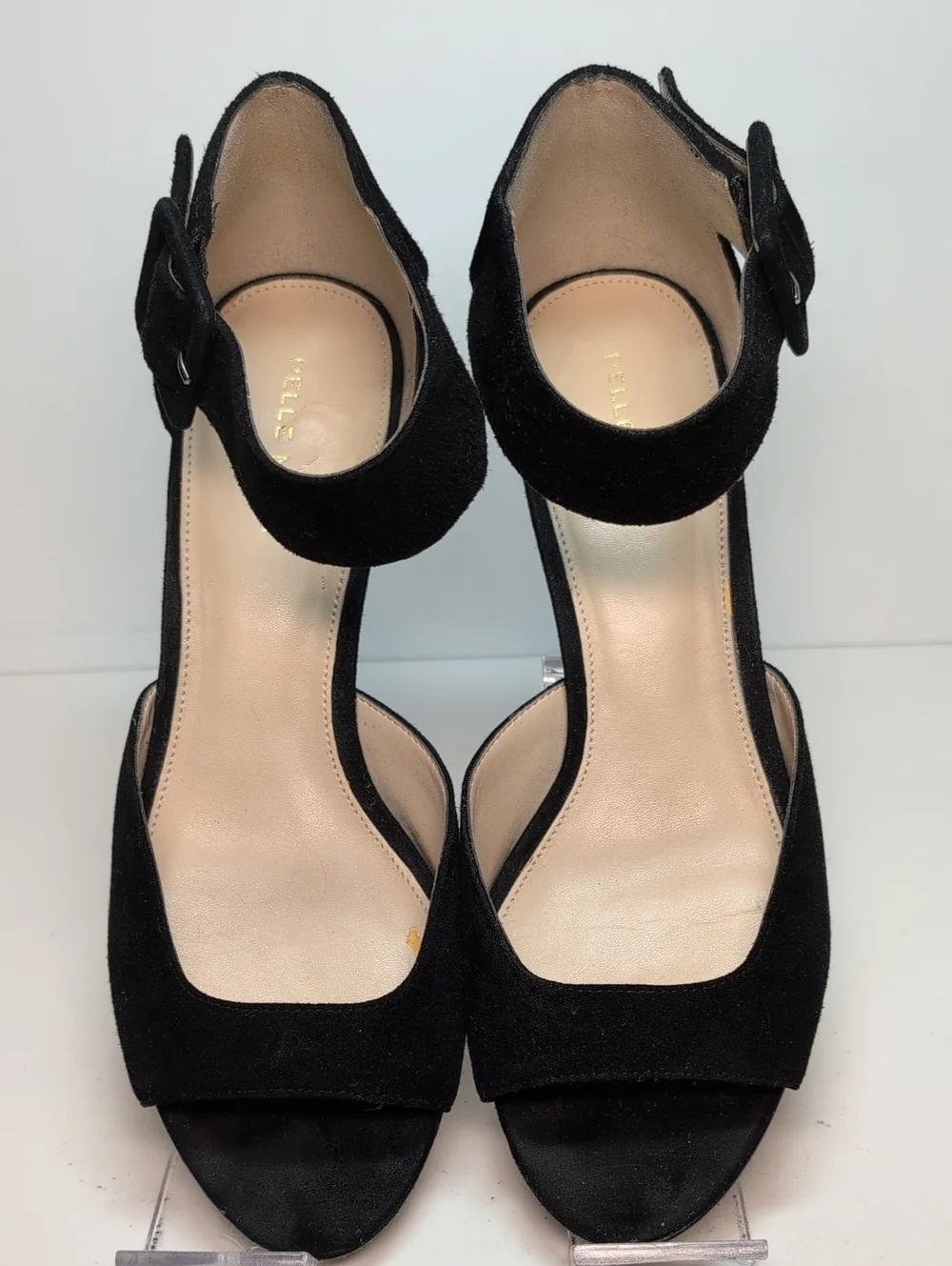 Pelle Moda Black Suede Peep-Toe Ankle Strap Heels womans size 9
